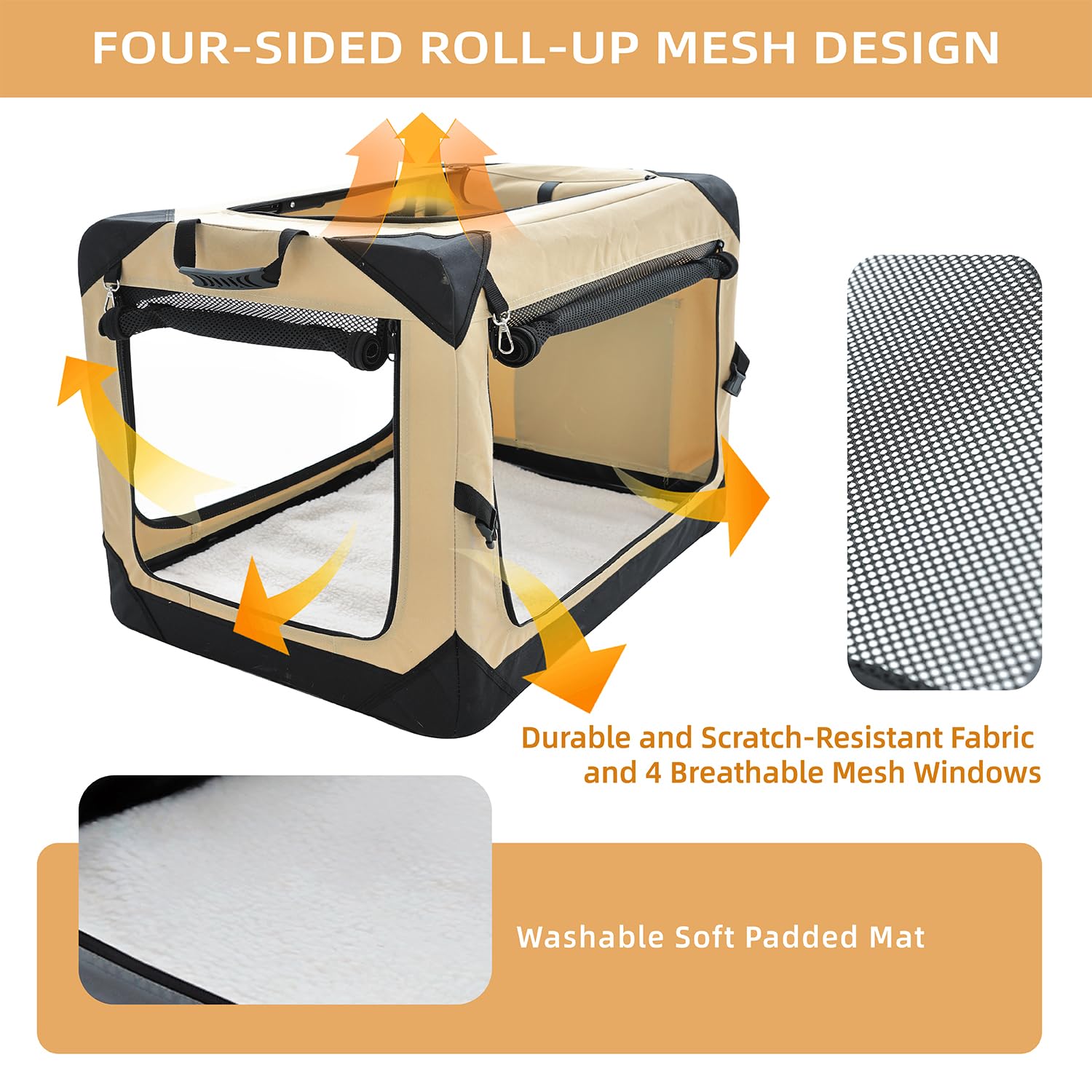 Pettycare 30in collapsible dog crate side vent promotes airflow and pet comfort.
