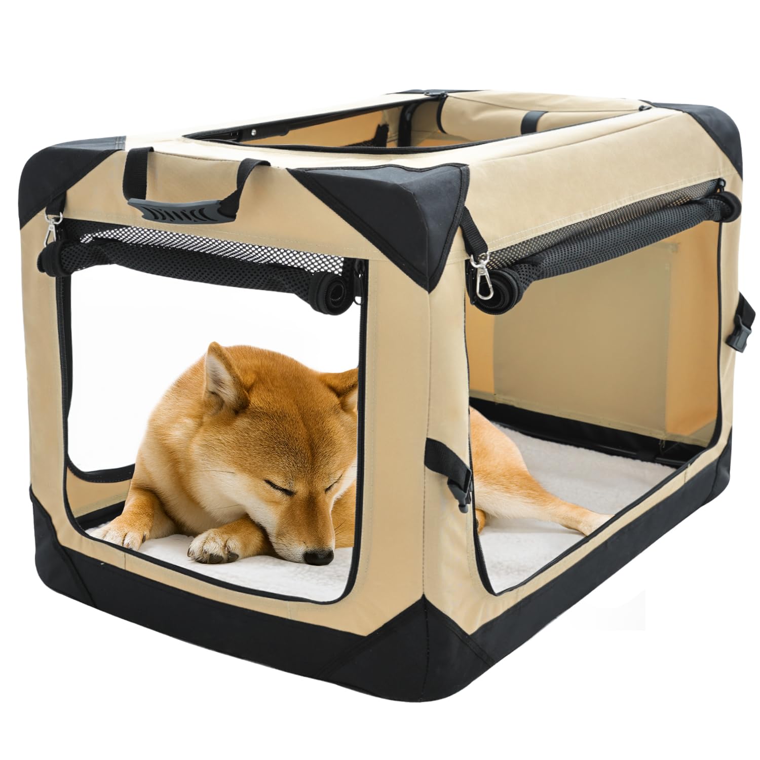 Pettycare 30in collapsible dog crate top doors offer ventilation for comfortable indoor or outdoor use.