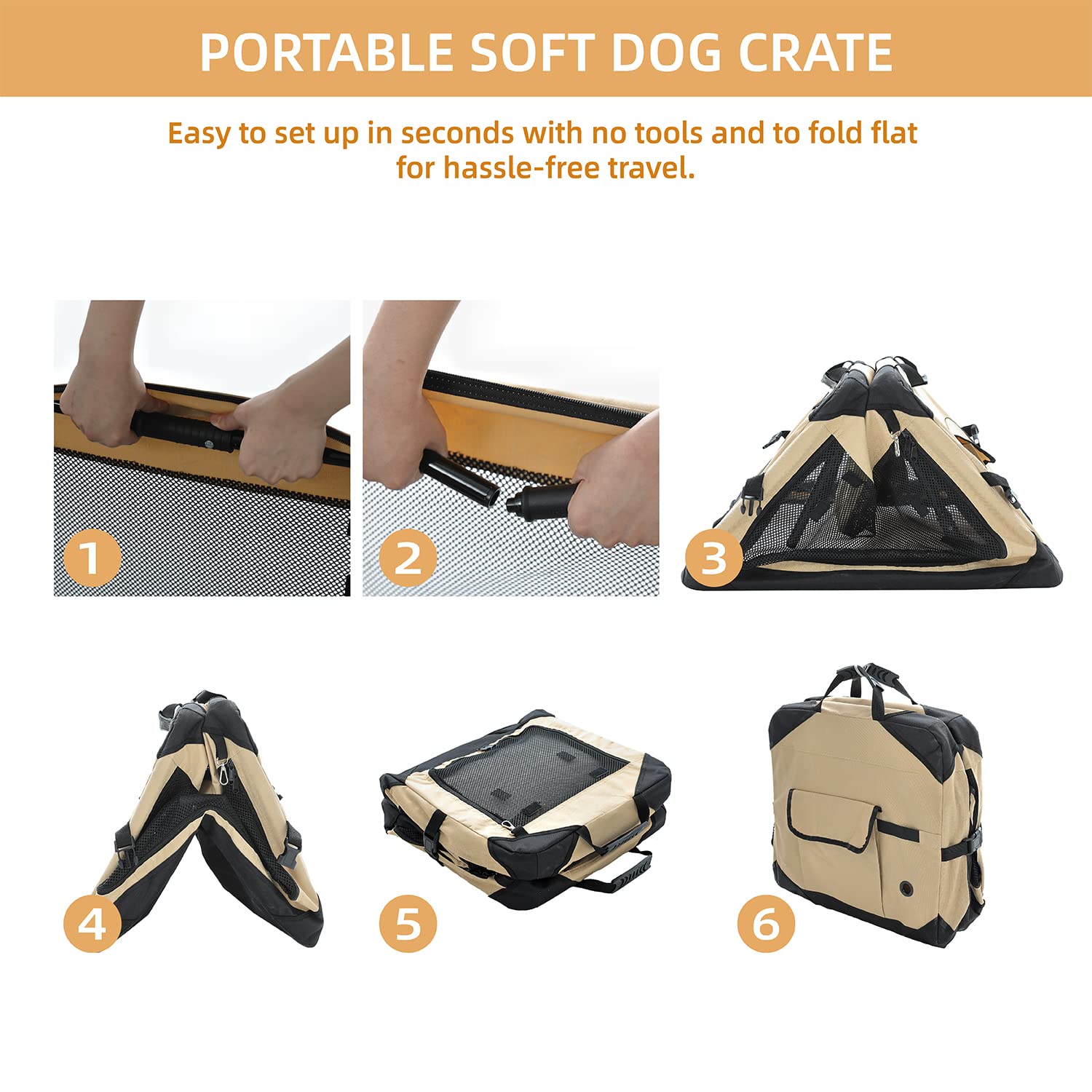 Pettycare beige cover on crate demonstrates removable washable cover for easy cleaning.