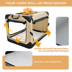 Pettycare collapsible dog crate side view showing chew-proof mesh windows for ventilation.