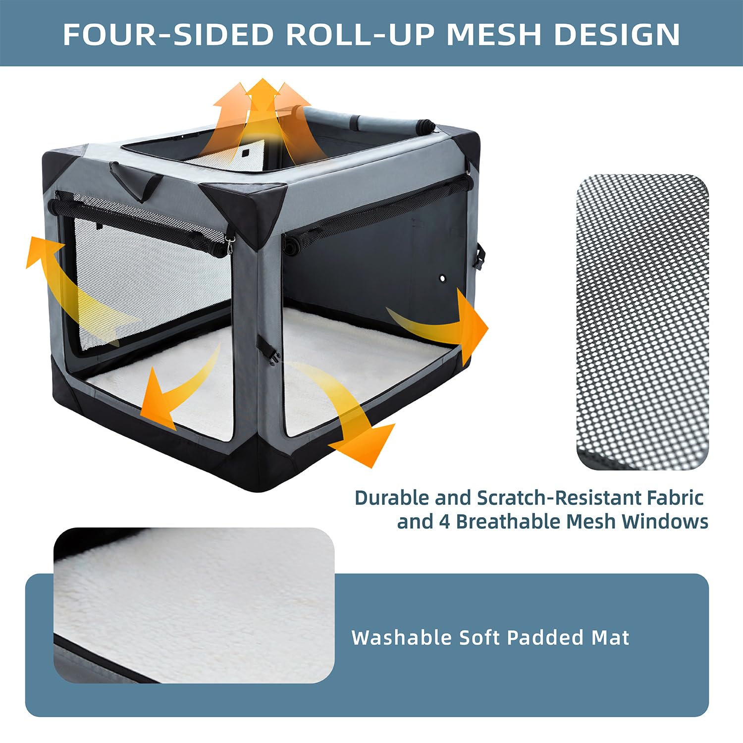 Pettycare crate carrying handle and side pockets for on-the-go storage.