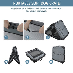 Pettycare crate folded and packed in travel bag for compact storage.