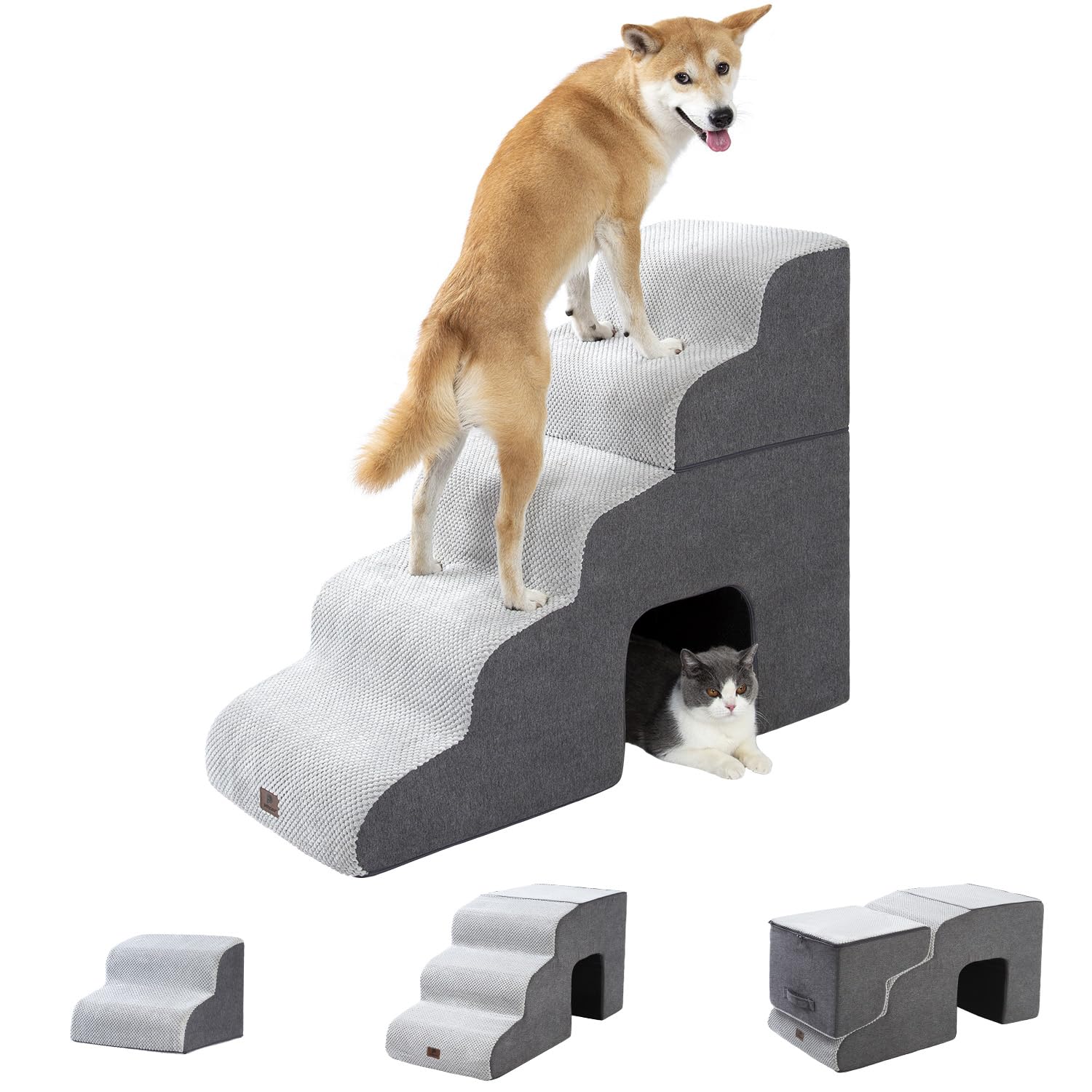 Pettycare dog stairs 5-steps grey with wide, stable treads for easy bed access