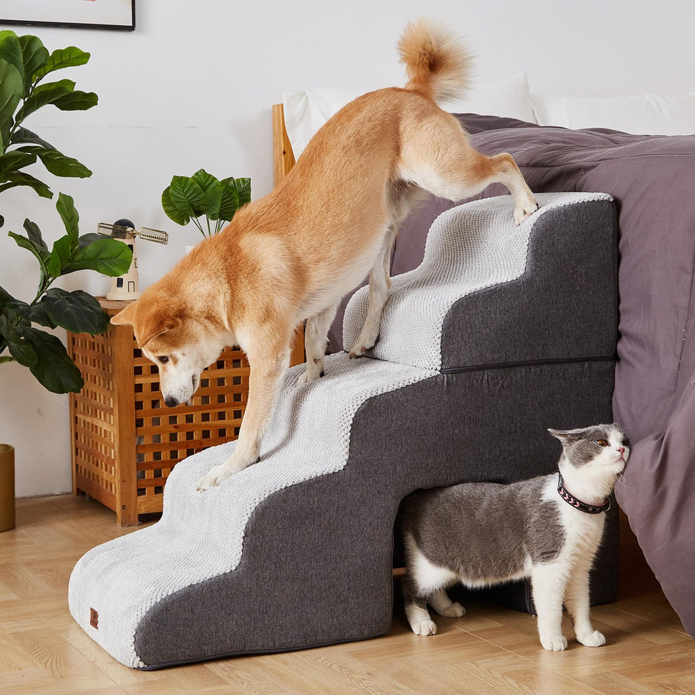 Pettycare dog stairs compact design for easy storage beside sofa