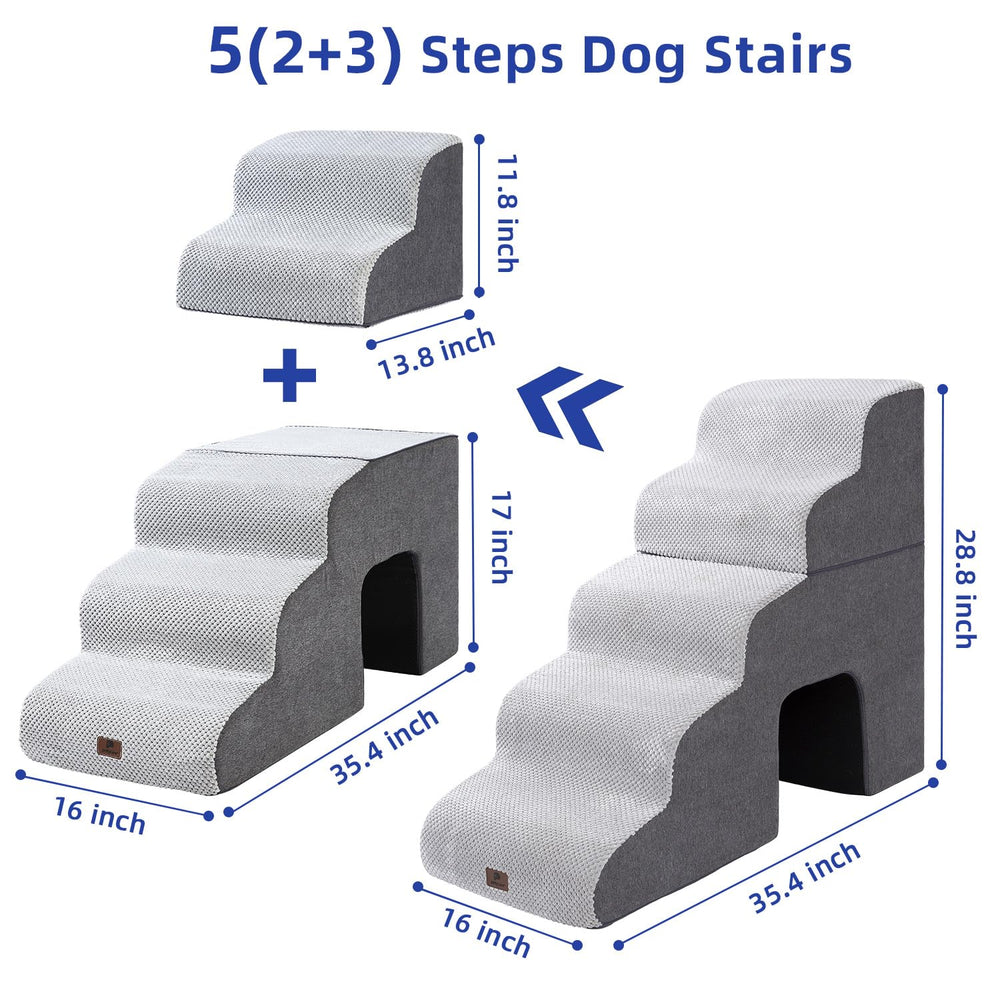 Pettycare dog stairs side view grey showing non-slip bottom for stable climbing