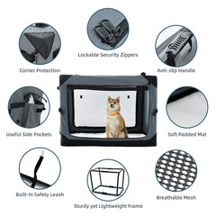 Pettycare soft kennel shows three doors for easy access and airflow.