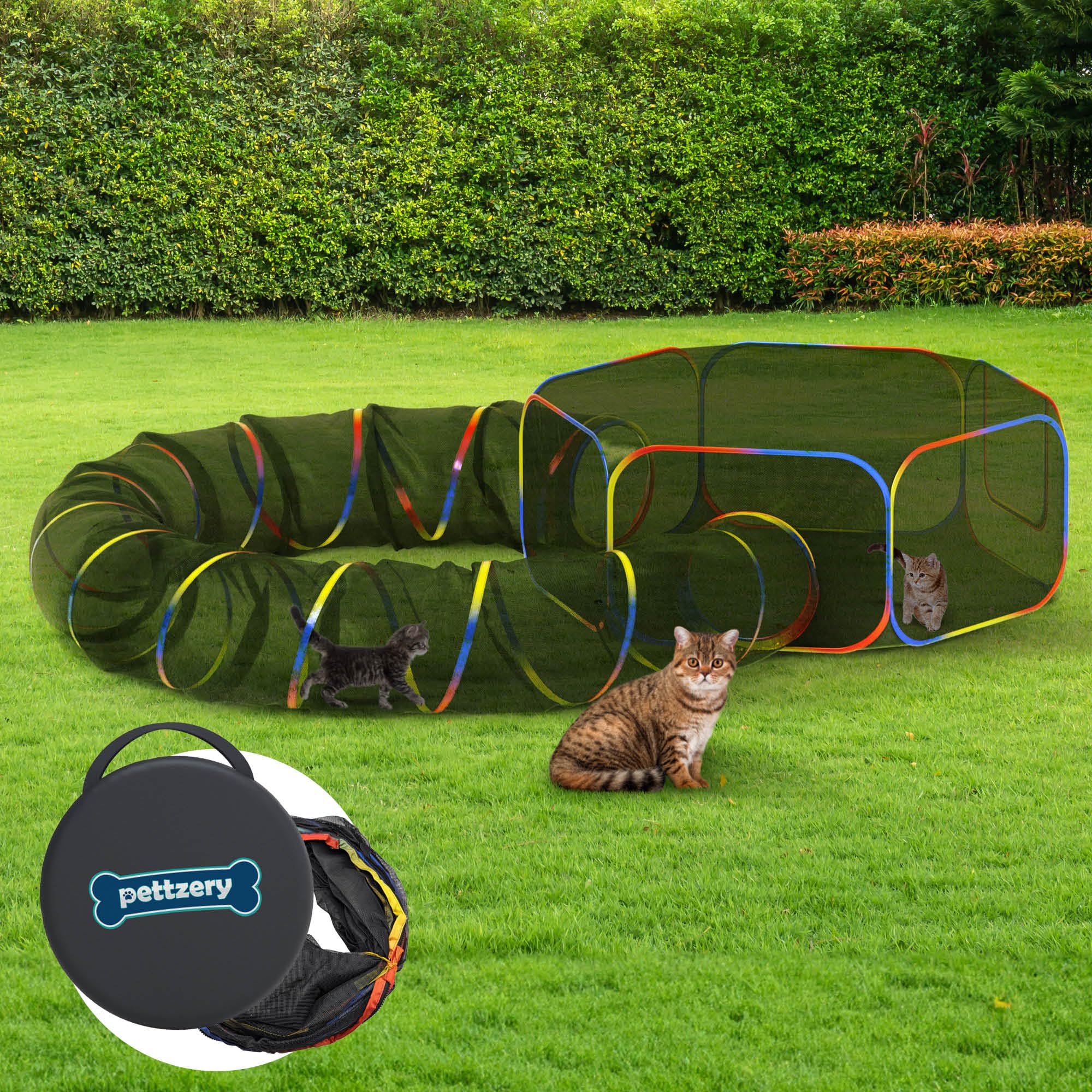 Pettzery Outdoor Cat Enclosure front view showing breathable mesh for outdoor play