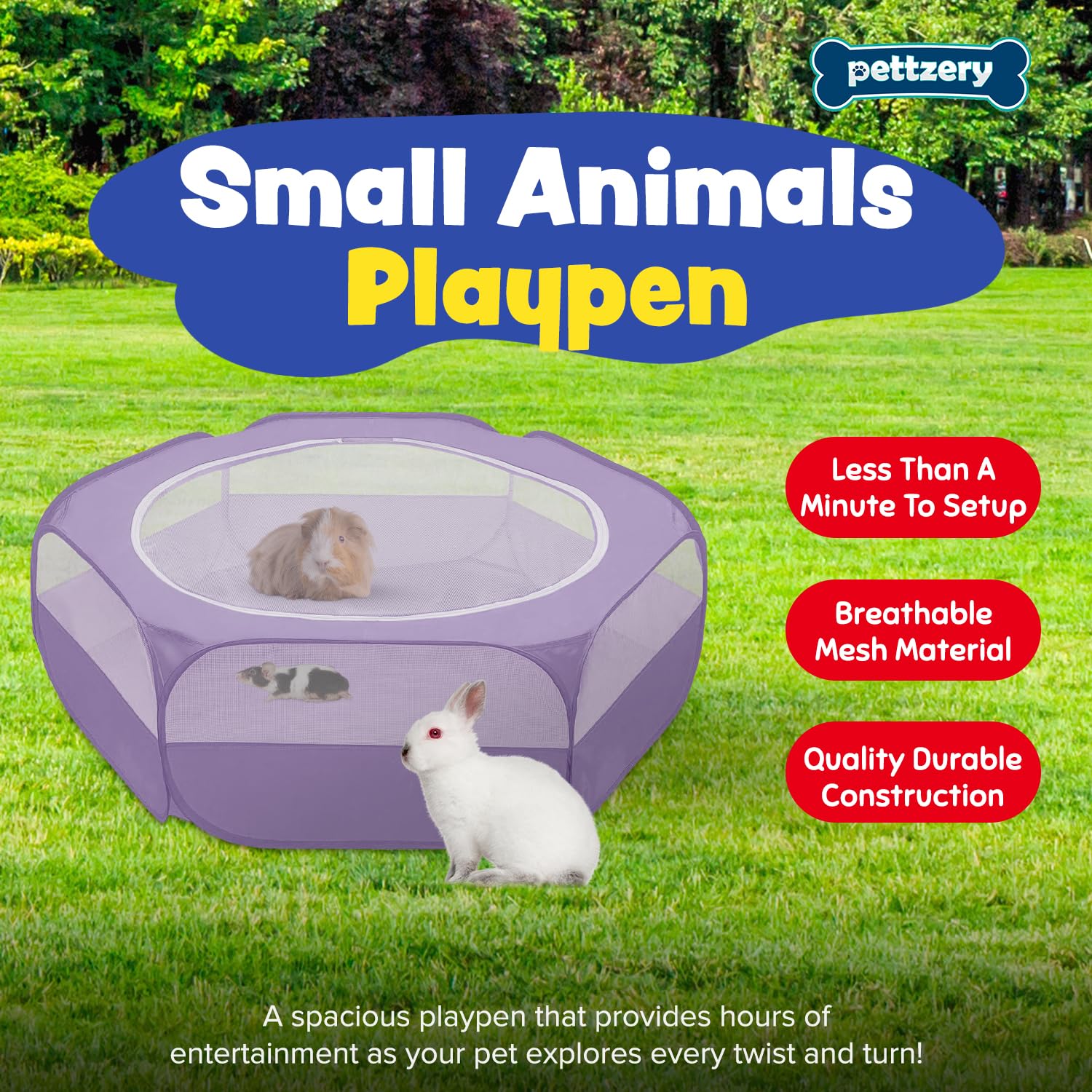 Pettzery playpen-47x23-spacious-area provides room to explore indoors and outdoors.