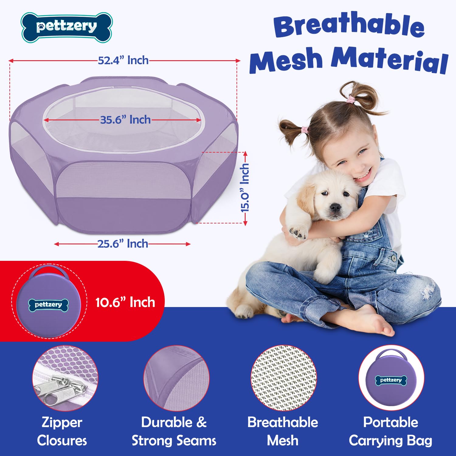 Pettzery playpen-breathable-mesh-ventilation supports comfortable airflow.
