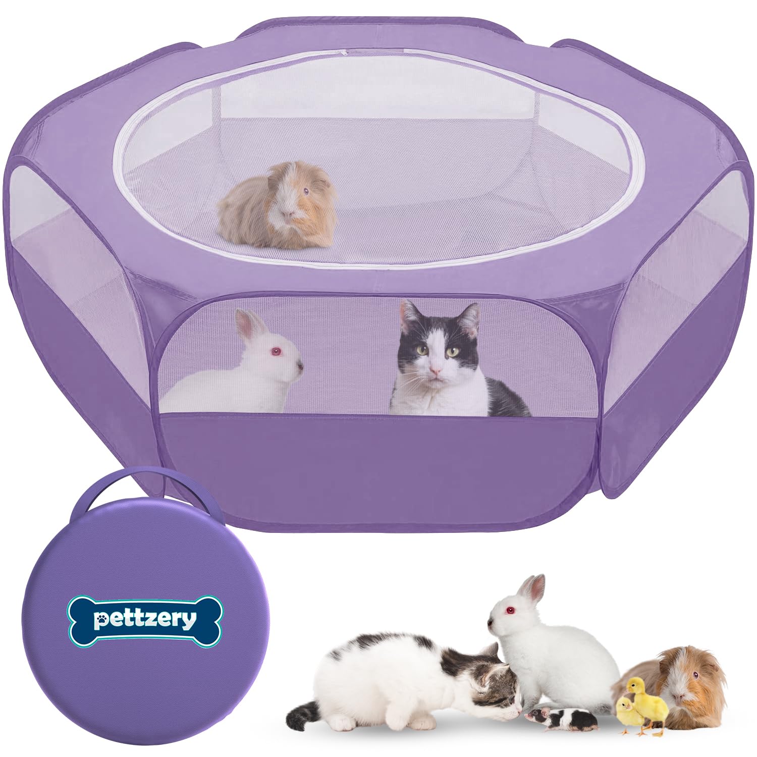 Pettzery small-animal-playpen-zippered-top keeps pets secure during playtime.