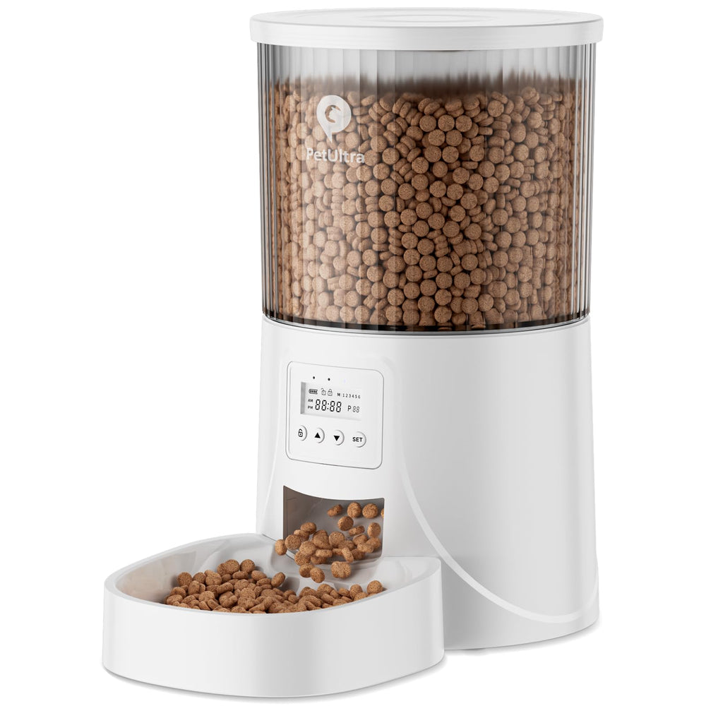 PETULTRA Automatic Feeder front view in white for space saving pet meals