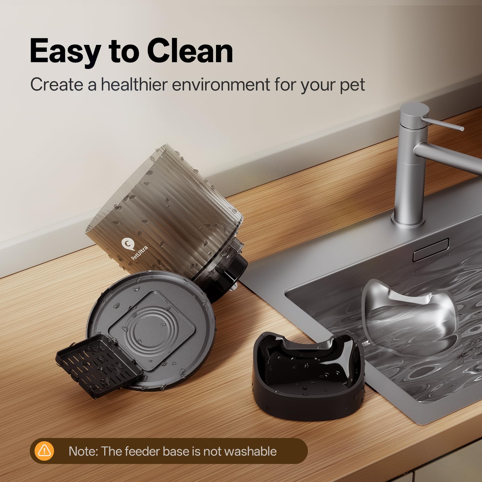 PETULTRA detachable stainless steel bowl for easy cleaning and hygiene.