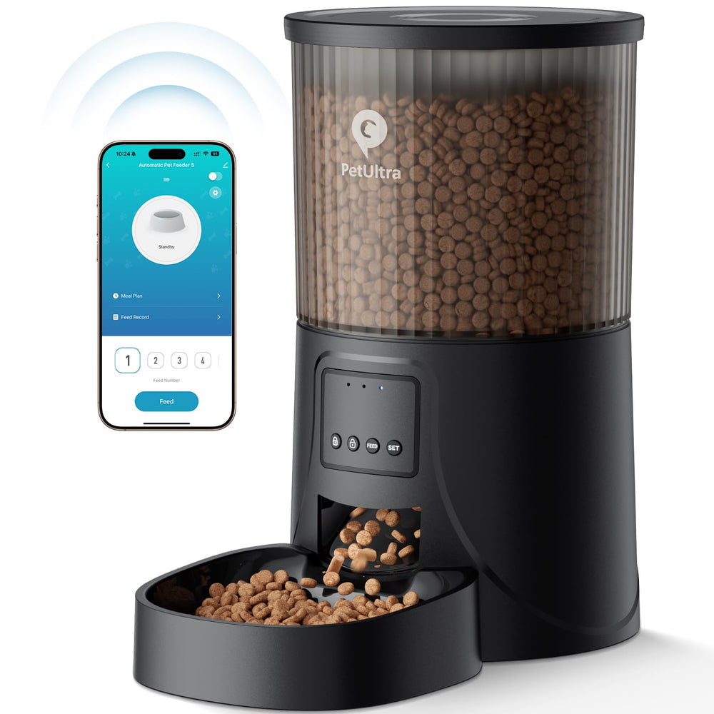PETULTRA feeder app remote-control enables convenient, remotely scheduled meals.
