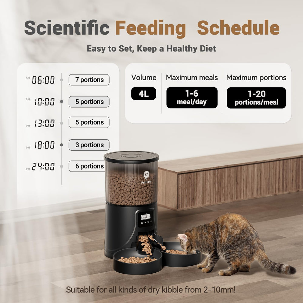 PETULTRA timed-feeding display enables scheduling meals for consistent routines.
