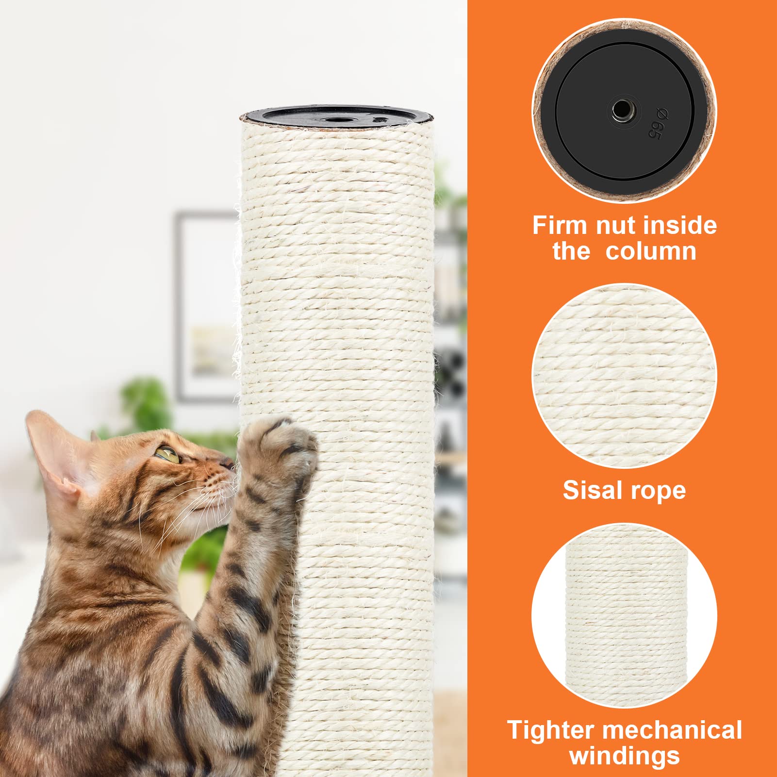PETUOL 3-1in diameter sisal pole detail for durable scratching