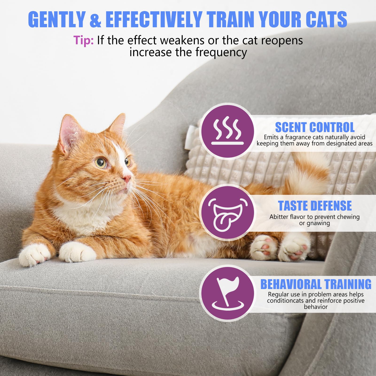 Peturarion deterrent spray for indoor use protects fabrics from cat scratching.