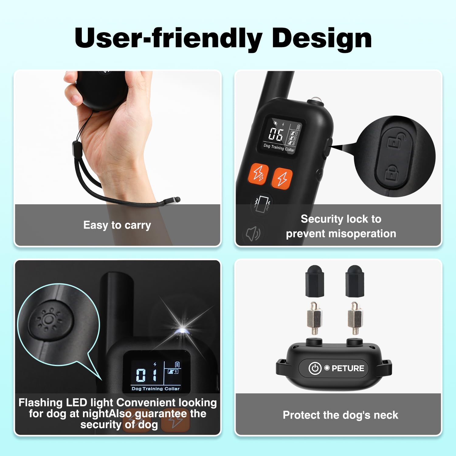 PETURE fast-charging battery keeps collars powered for longer trips.
