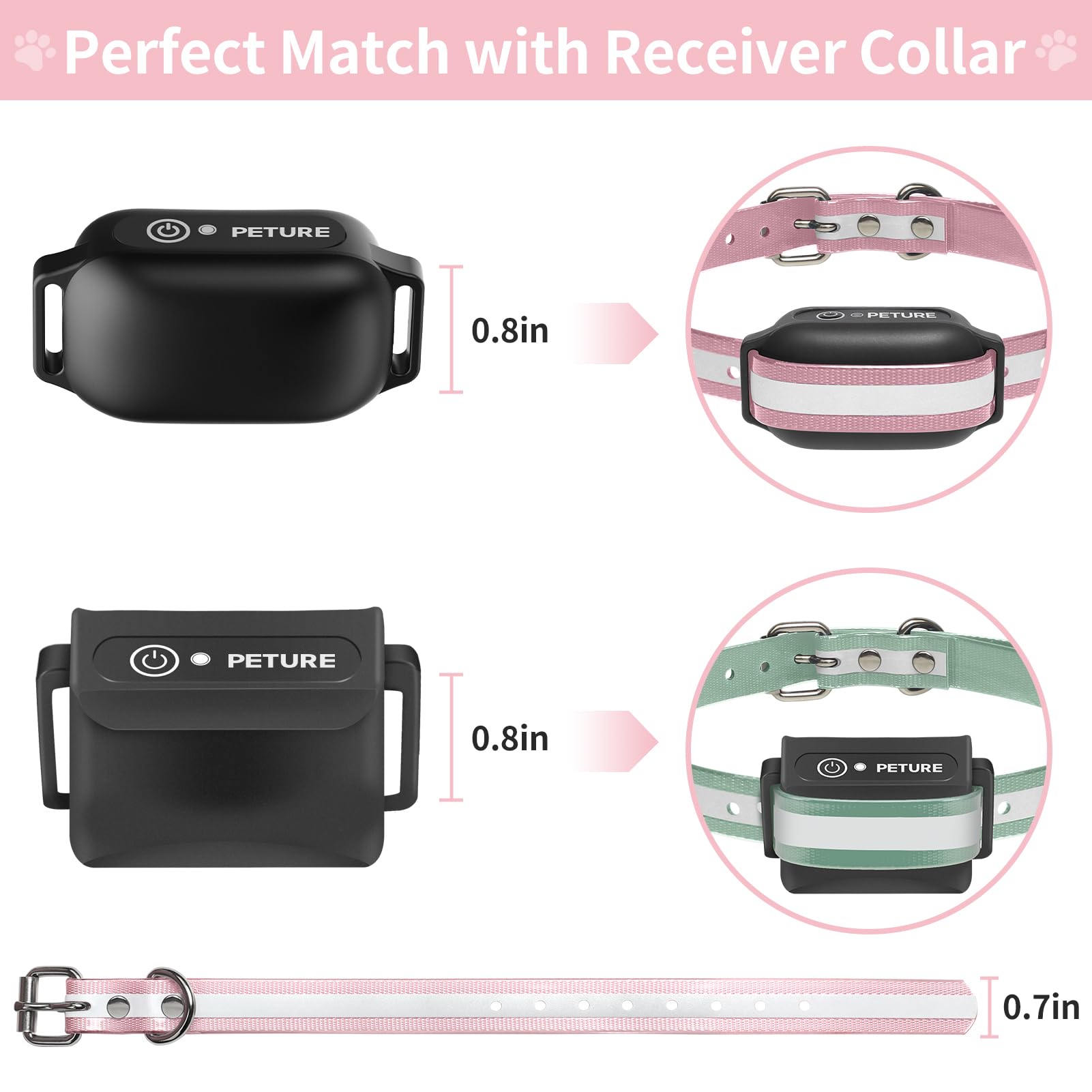 Peture strap metal buckle close-up emphasizes secure fit and quick on-off.