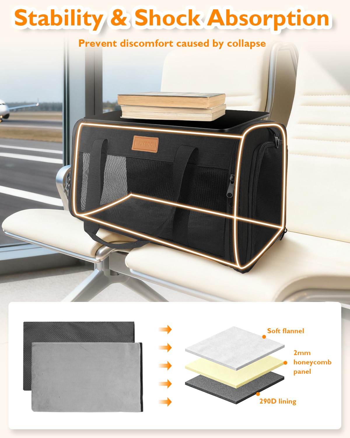 PETUX cat carrier features double-sided cushion for cozy resting during flights