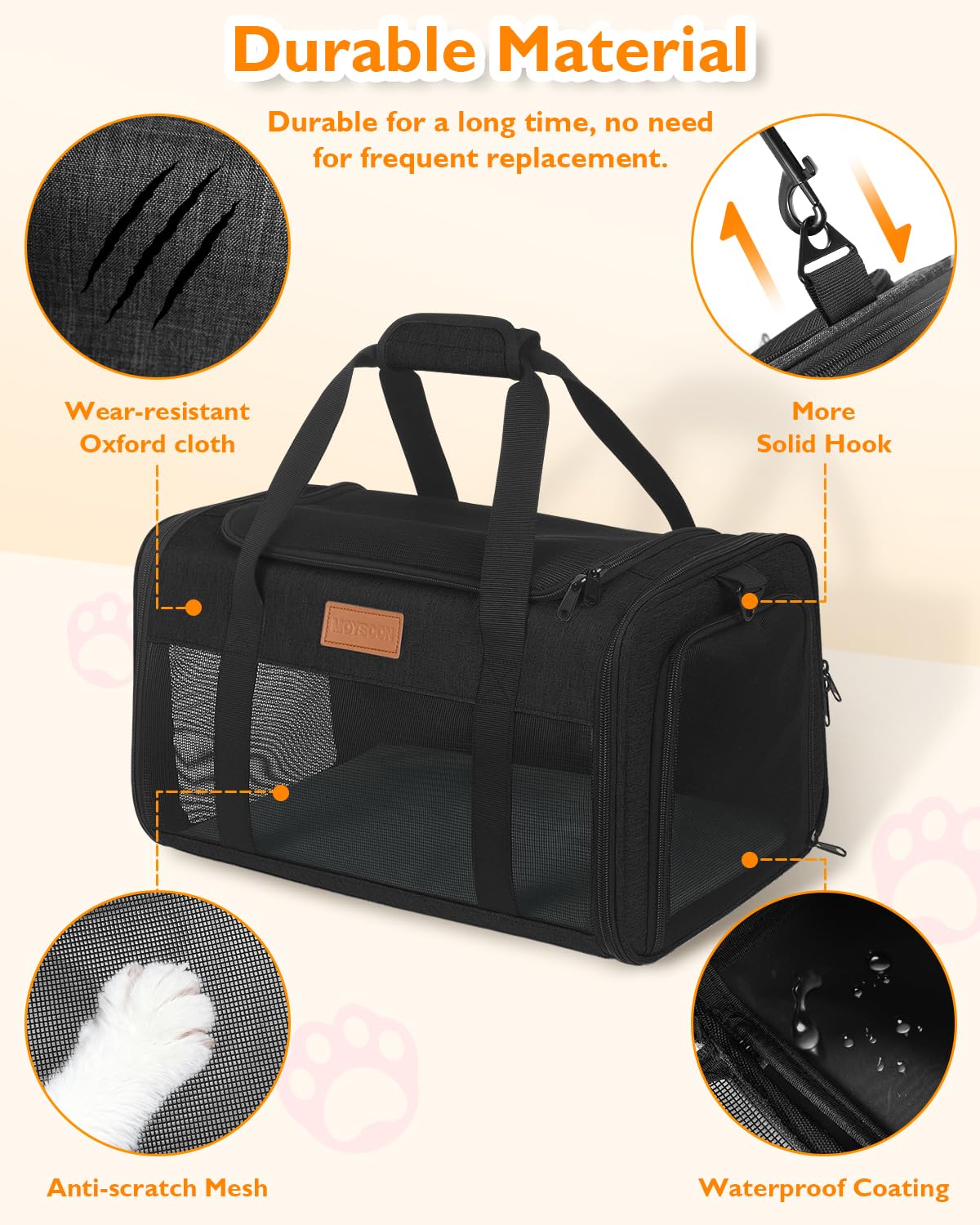 PETUX waterproof non-toxic fabric protects against spills and pawing during travel