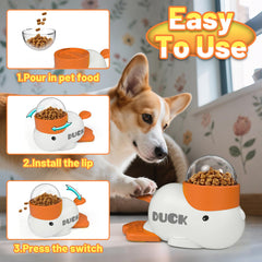 PETVENTURE duck-shaped feeder with three outlet sizes supports varied kibble.