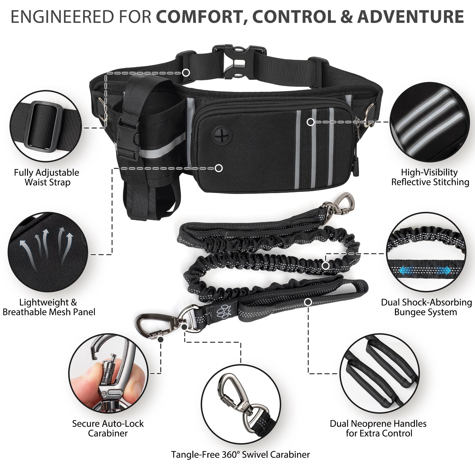 PetVenture Ultimate Safety Leash reflective stitching increases visibility in low light