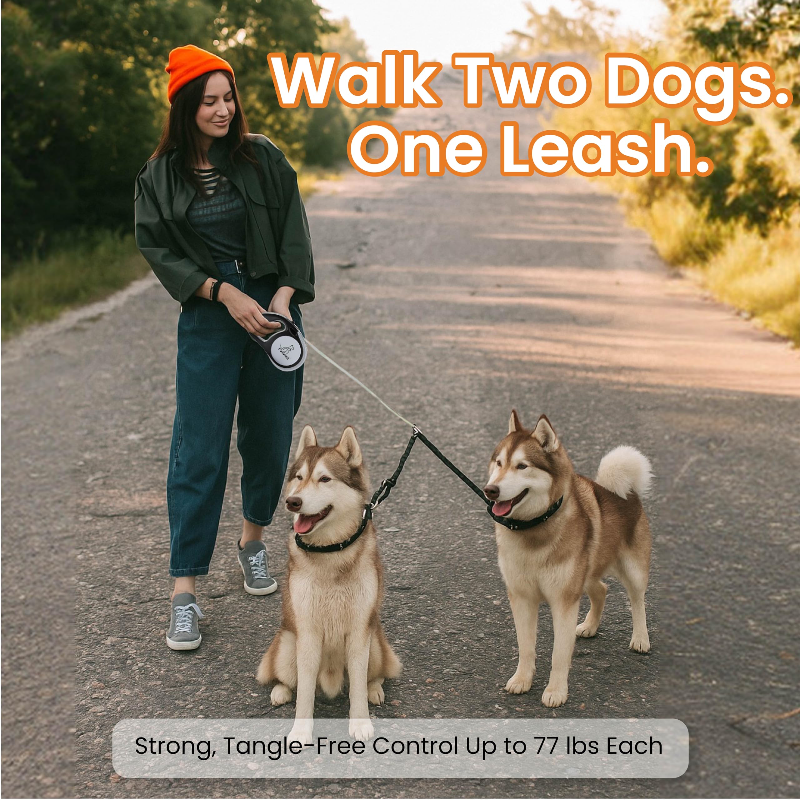 PetVest dual retractable leash 360-swivel prevents twisting during walks