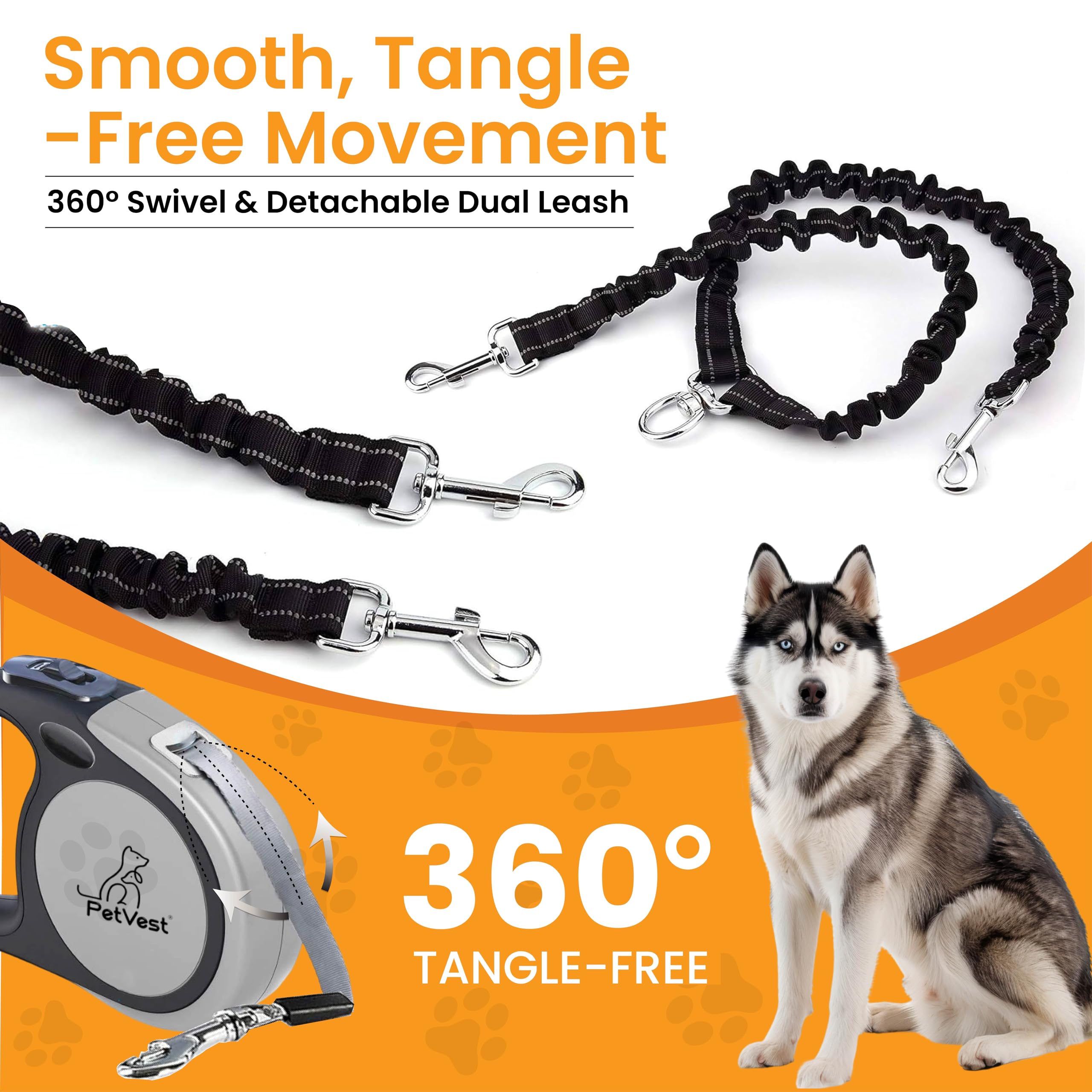 PetVest dual retractable leash splitter-detach illustrates single-dog use capability