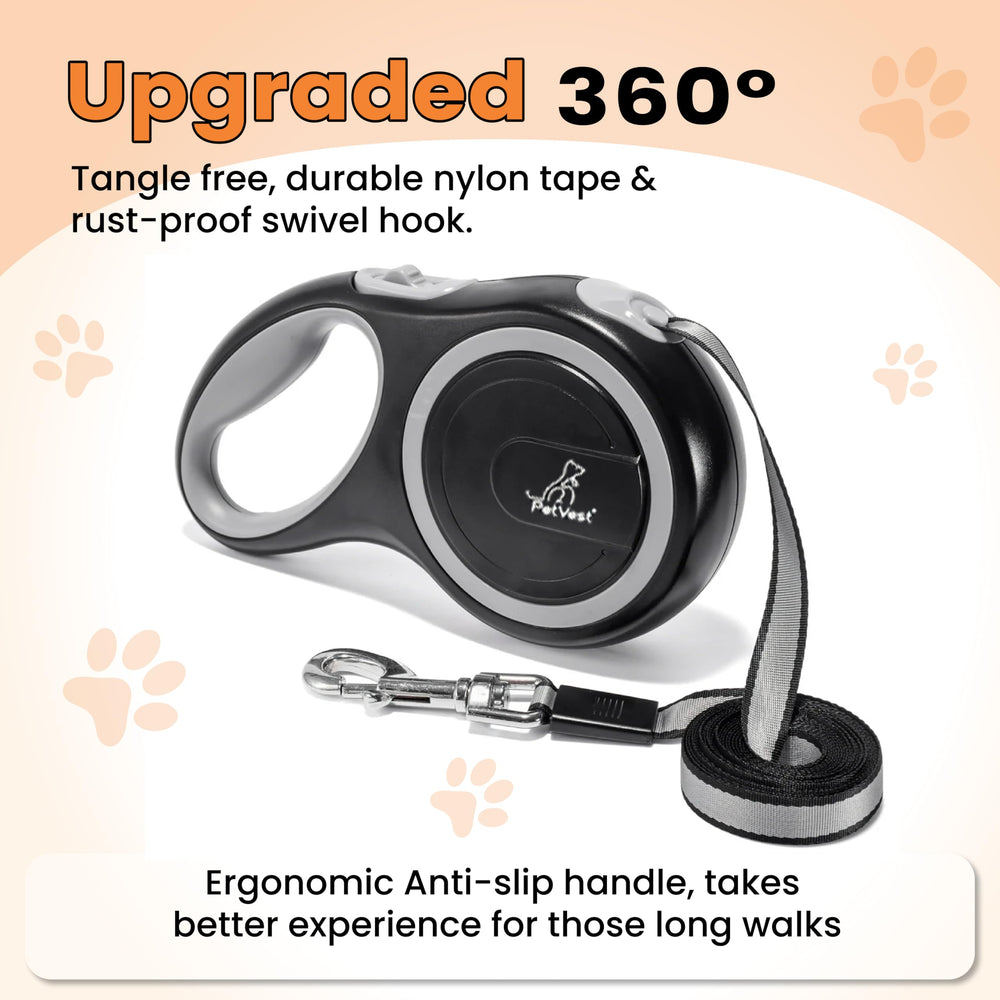 PetVest retractable leash in black complements collars and gear.