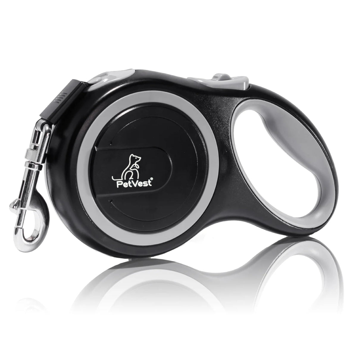 PetVest retractable leash with ergonomic handle offers comfortable grip during walks.