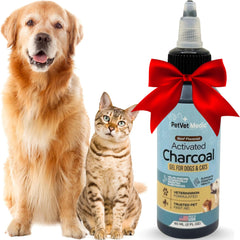 PetVet Medic beef-flavored activated charcoal gel bottle ready for quick toxin binding