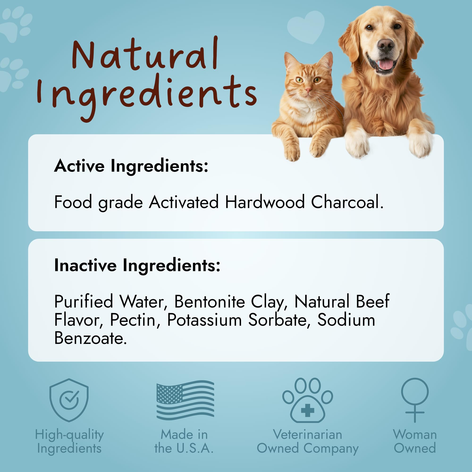 PetVet Medic beef-flavored charcoal gel display illustrating palatable flavor and practicality