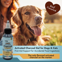 PetVet Medic beef flavor charcoal gel packaging shown for convenient first aid use