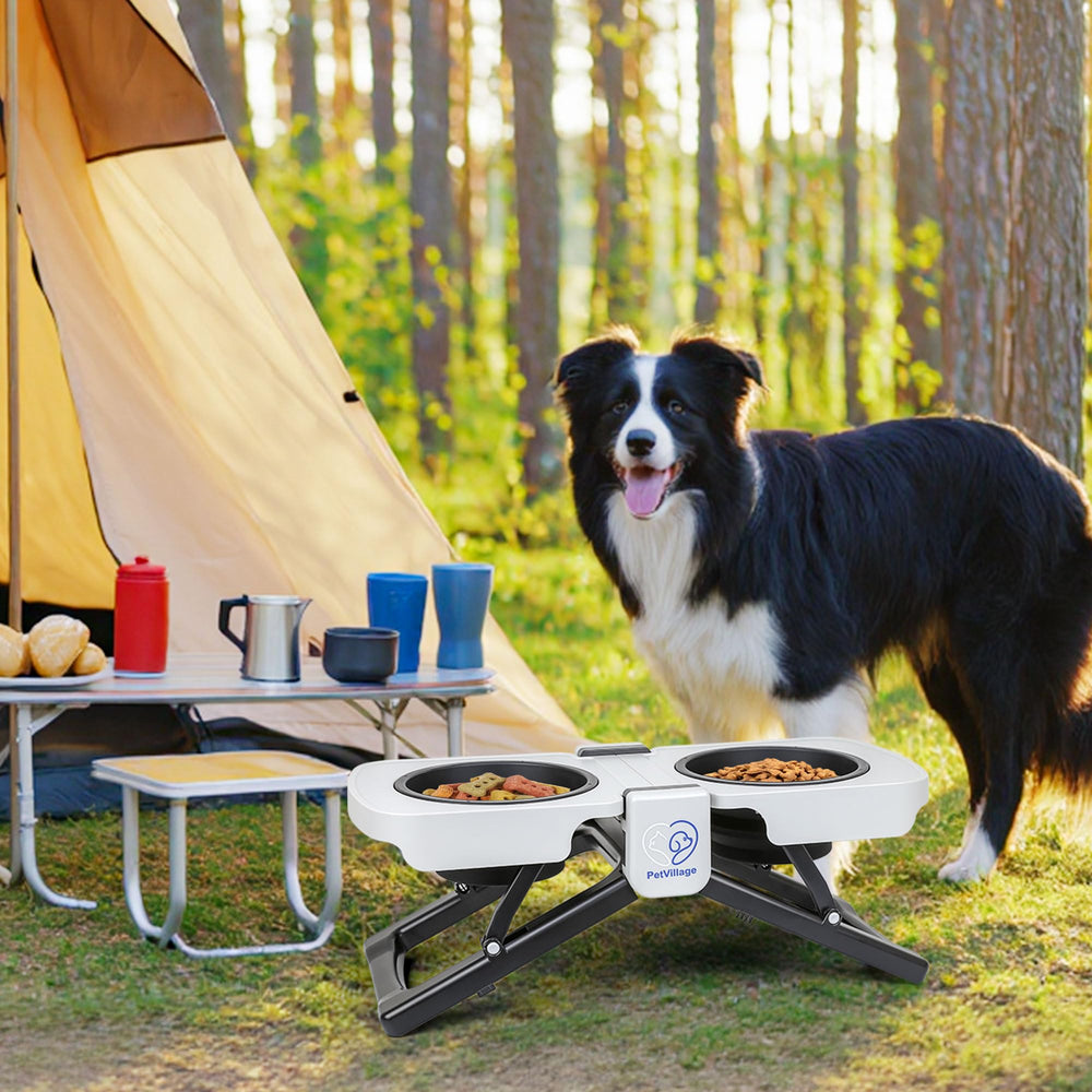 Petvillage travel-friendly feeding table for indoor and outdoor adventures.