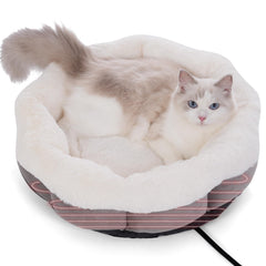 Petvolve heated cat bed indoor round view showing cozy warmth and compact shape for small pets.