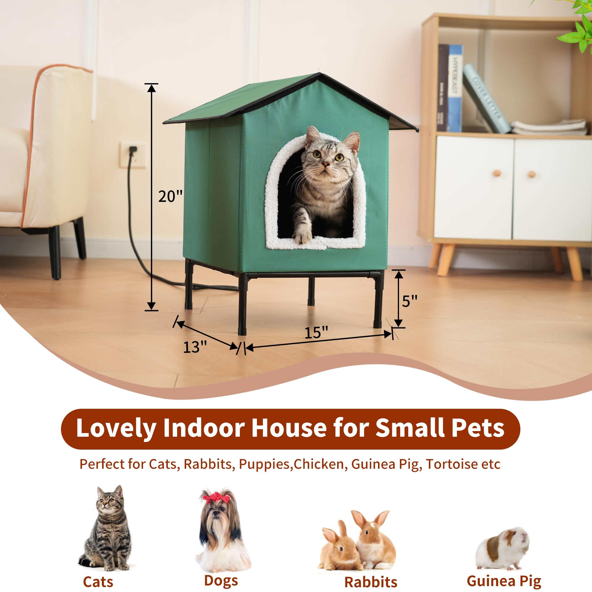 Petvolve heated cat house spacious interior for cats to stretch and relax.
