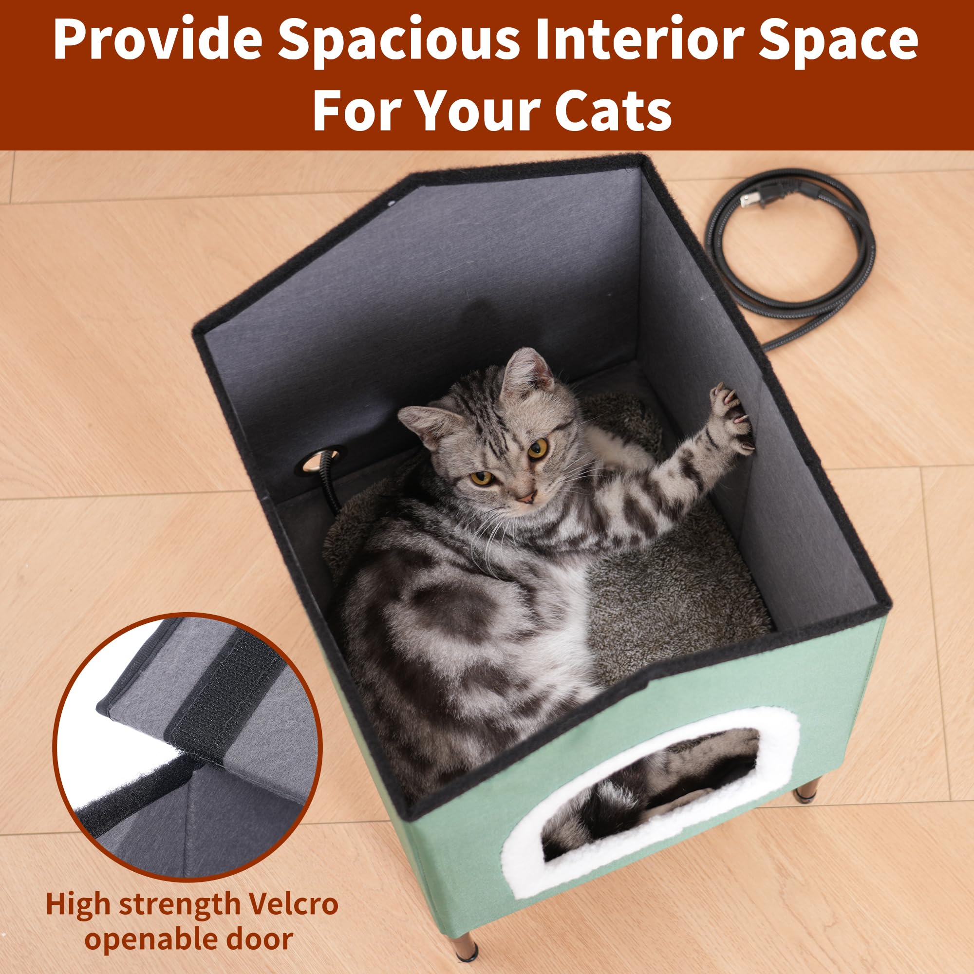 Petvolve heated cat house compact, relocatable indoors or on porch.