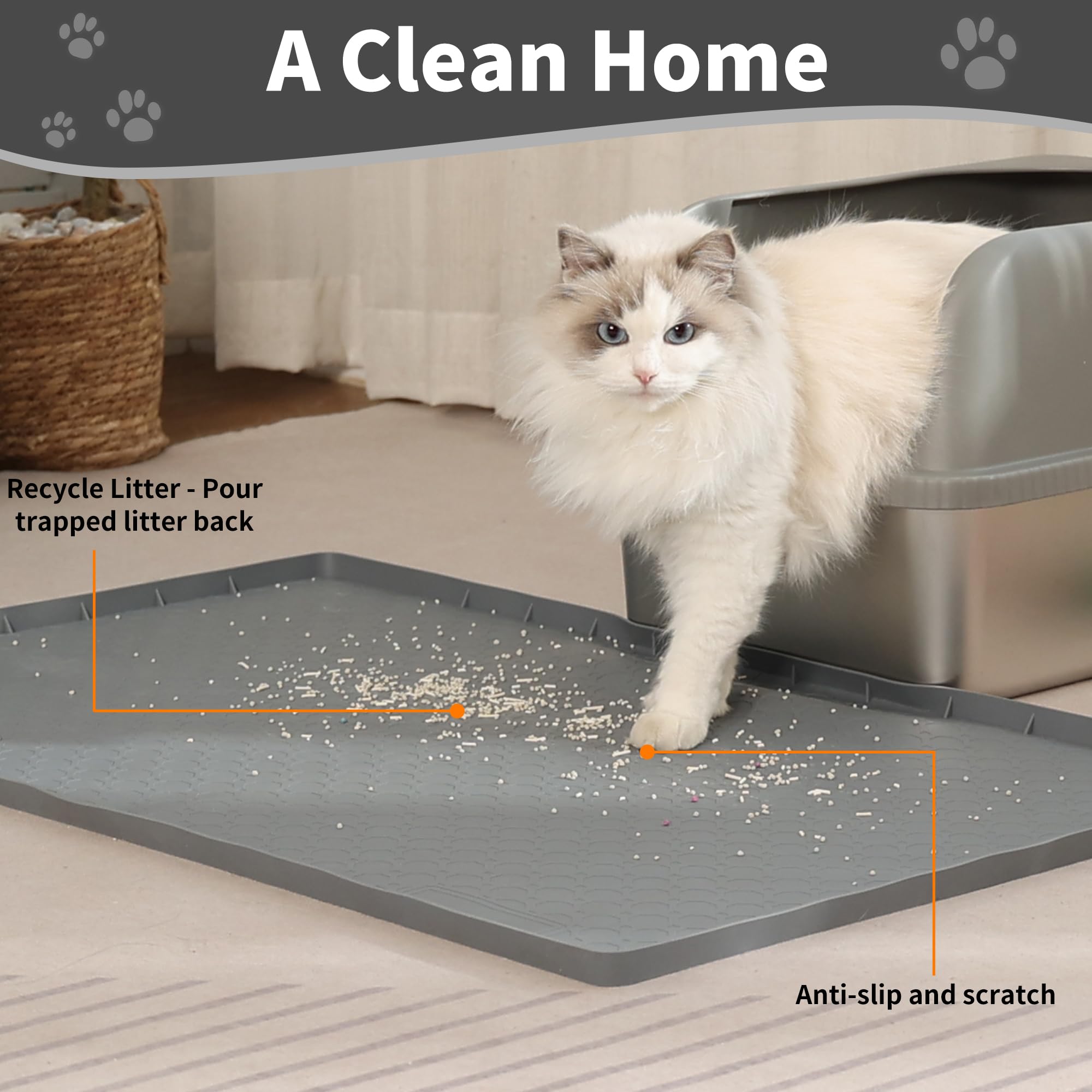 Petvolve Litter Box Mat is waterproof and easy to clean for quick maintenance