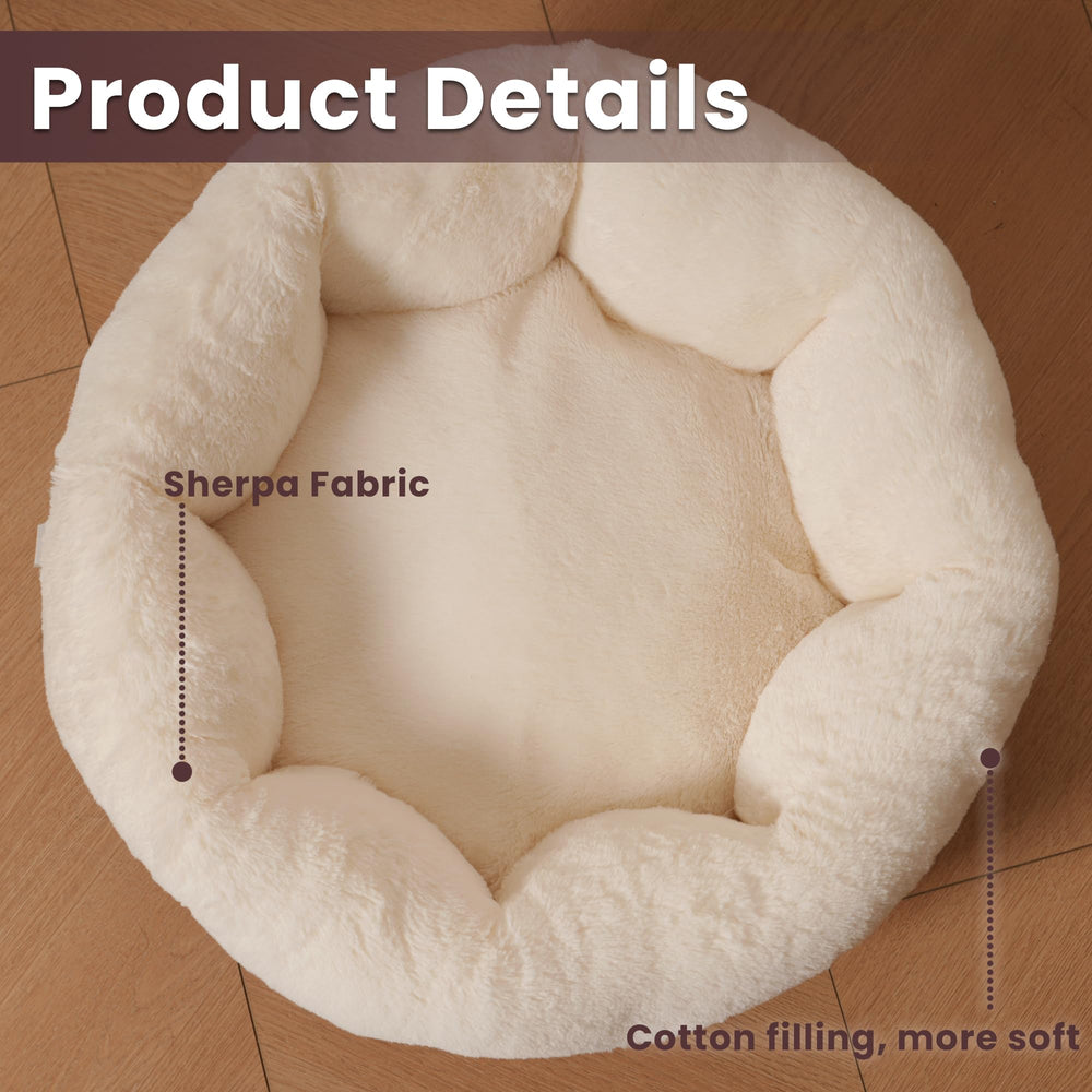 Petvolve round snuggle design den-like silhouette promoting curling up for restful naps.
