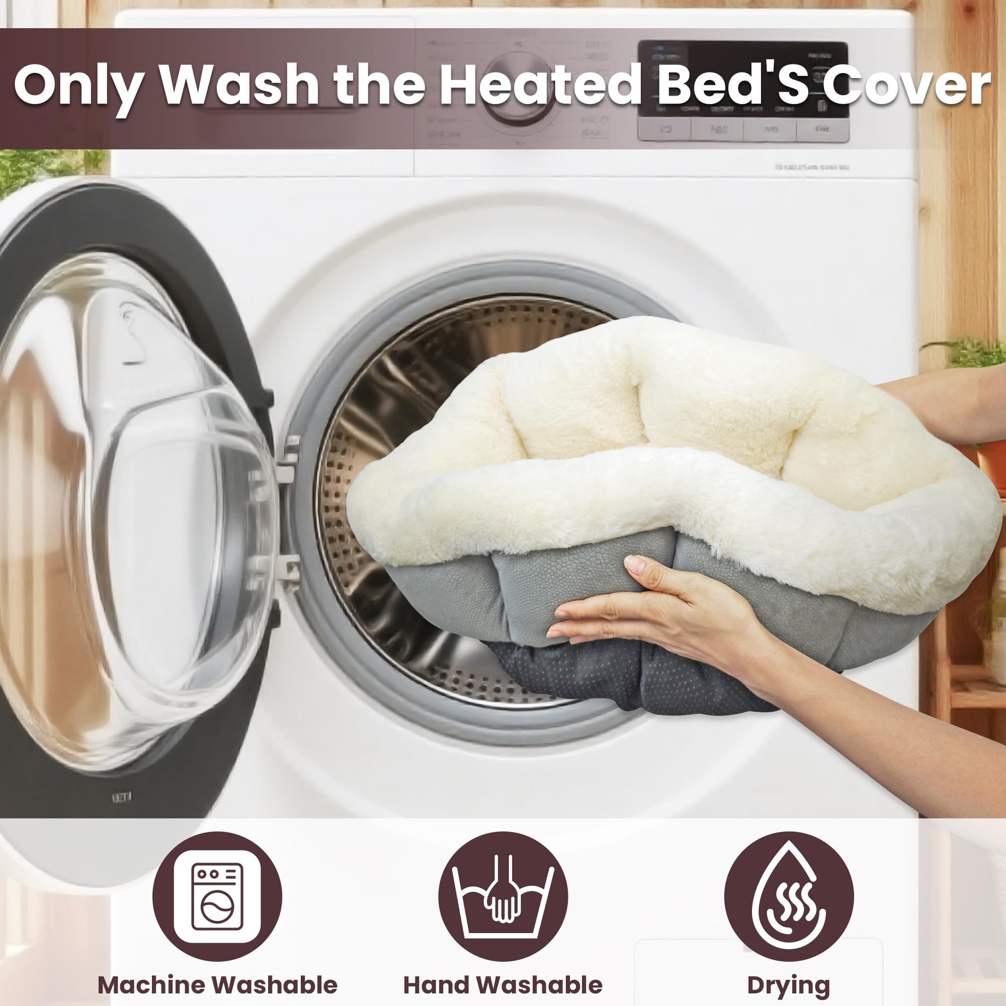 Petvolve waterproof heating pad detail emphasizing durability and wipe-clean care.