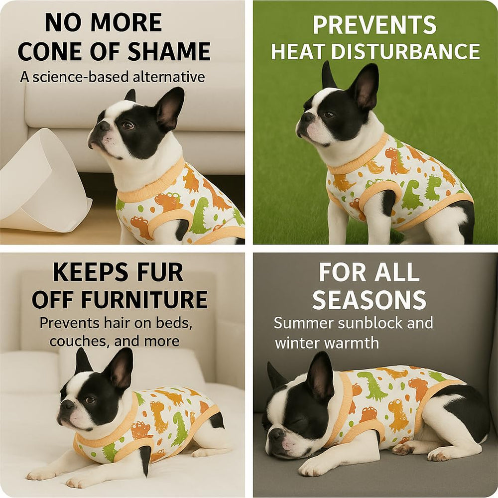PetWarm dinosaur-pattern dog onesie yellow front view for daily wear