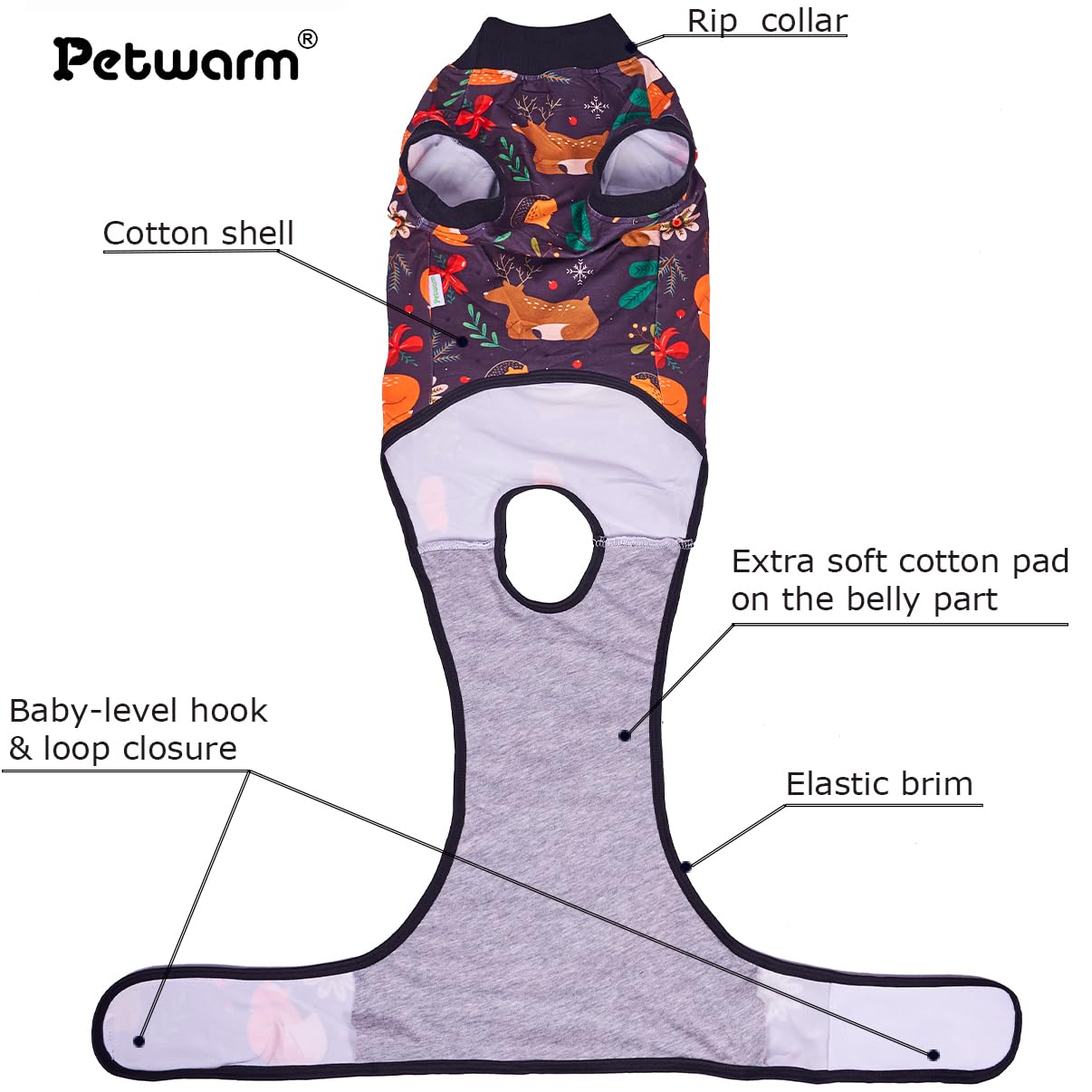 PetWarm dog recovery shirt adjustable back length for easy fitting