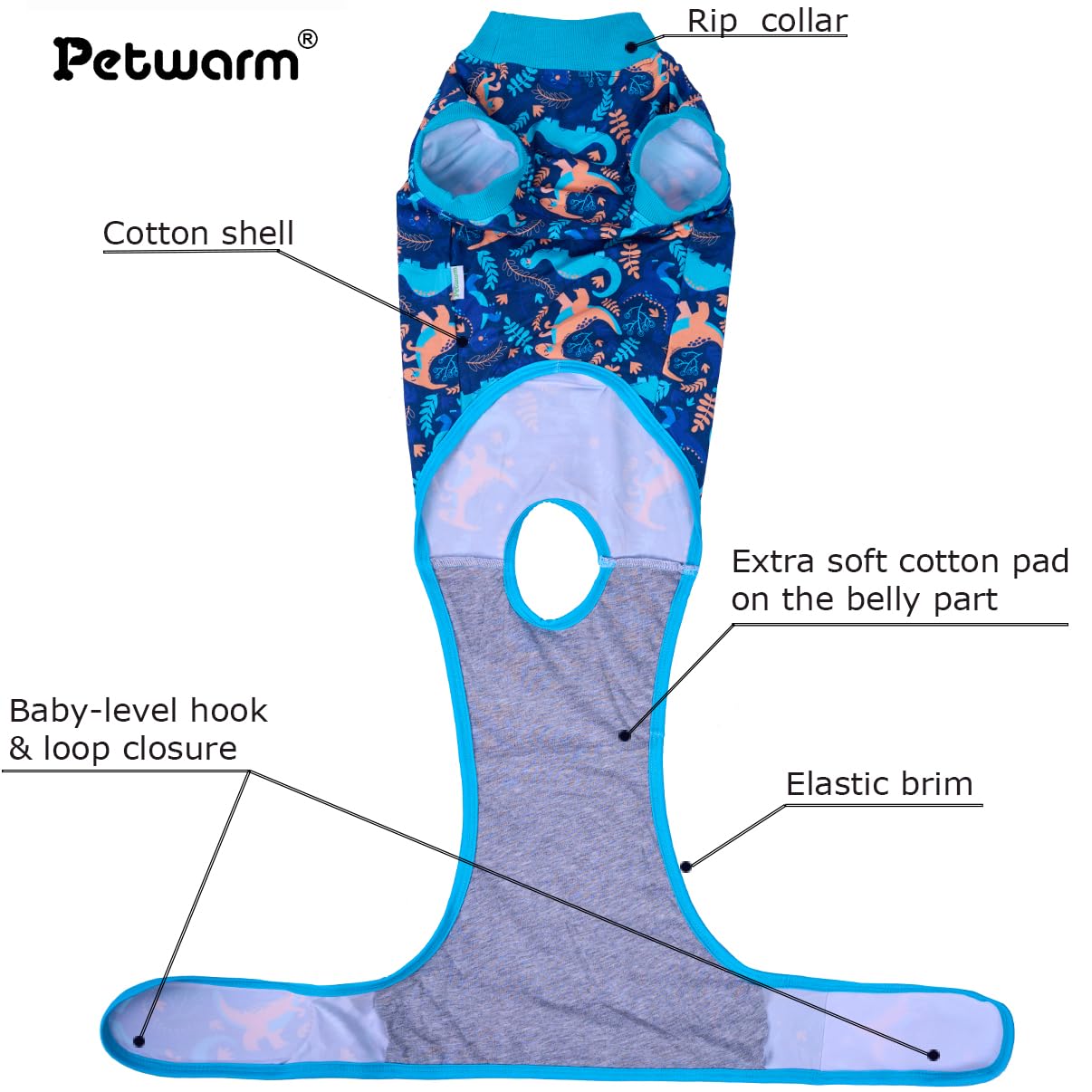PetWarm Recovery Shirt with adjustable back length fits snugly for easy dressing and removal
