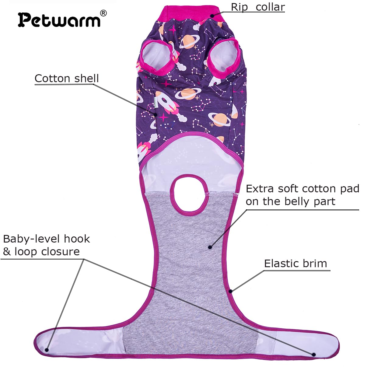 PetWarm recovery suit cosmic pattern on dog highlights fashionable daily wear