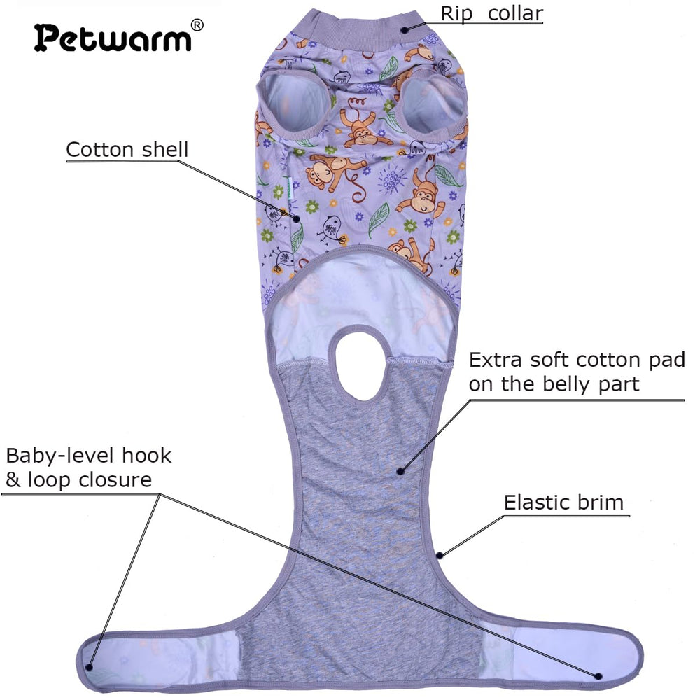 PetWarm recovery suit on dog wearing for easy post-op care.