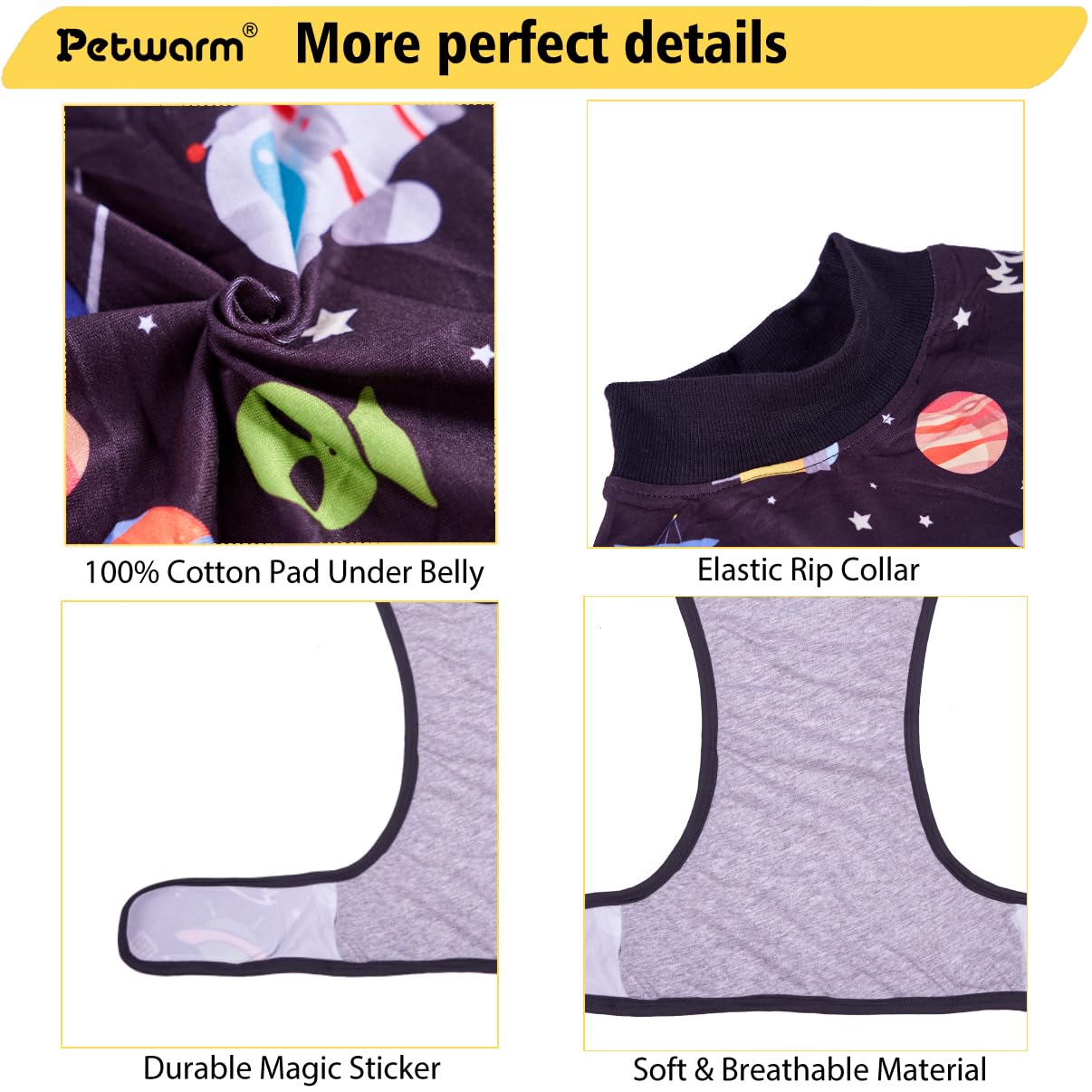 PetWarm built-in pure cotton abdomen panel provides gentle protection and reduced irritation