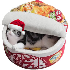Petxing ramen noodle bed front view highlights cozy faux fur for restful sleep.
