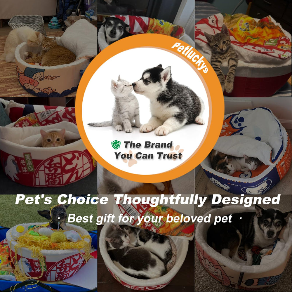 Petxing ramen noodle bed side view showcases warm, supportive nest for curling pets.