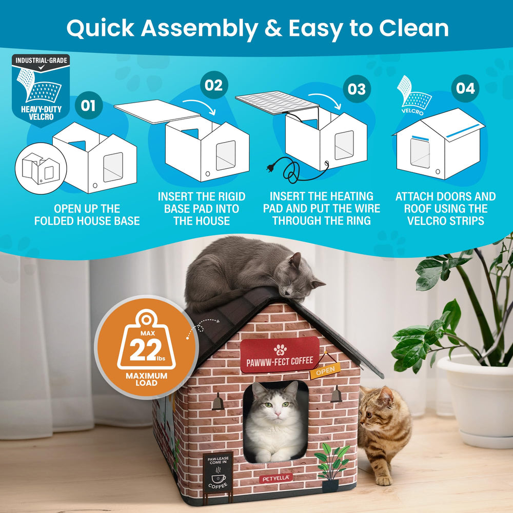 PETYELLA Deluxe Heated Cat House interior shows insulated walls and warm pad.