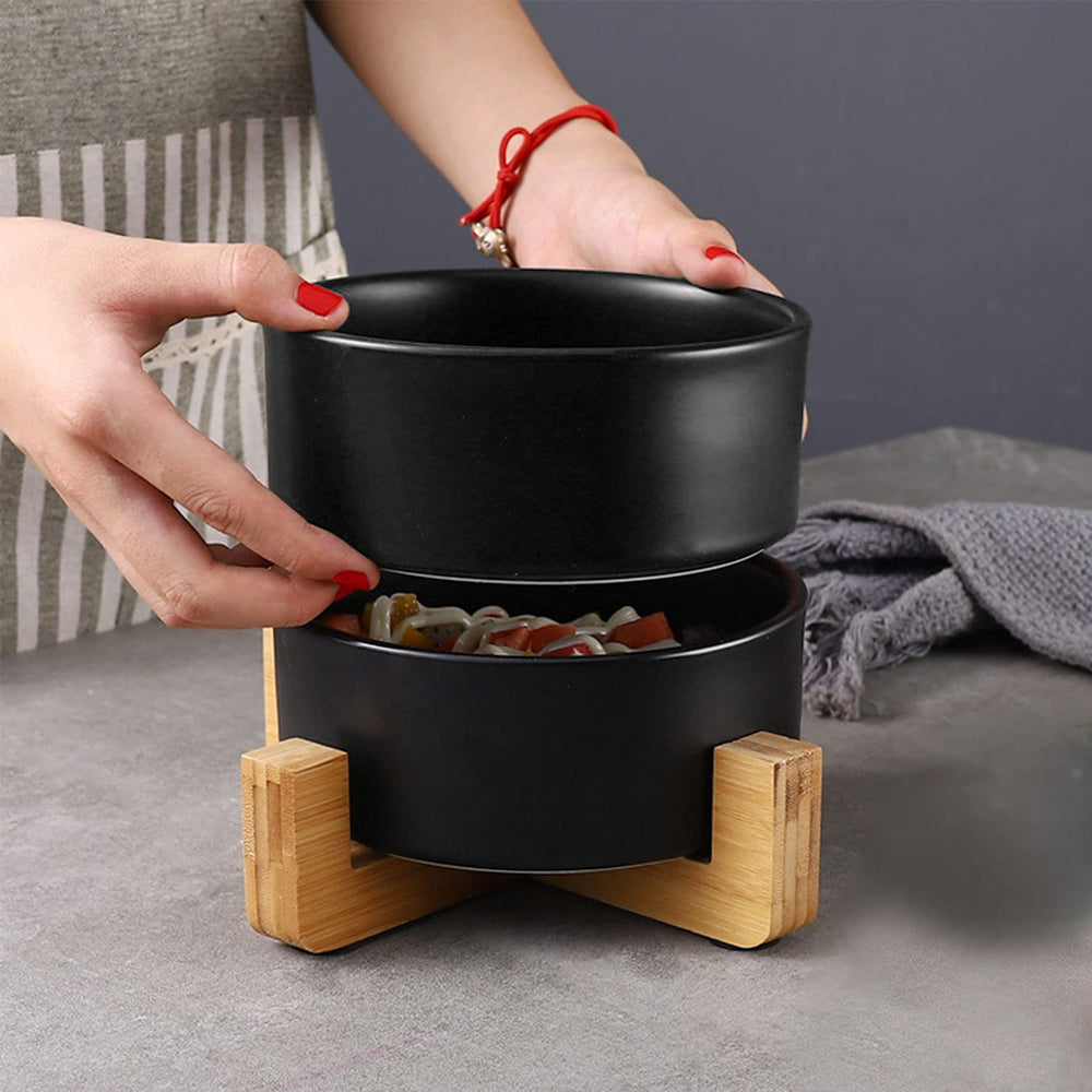Petygooing black ceramic bowls with anti-slip base design